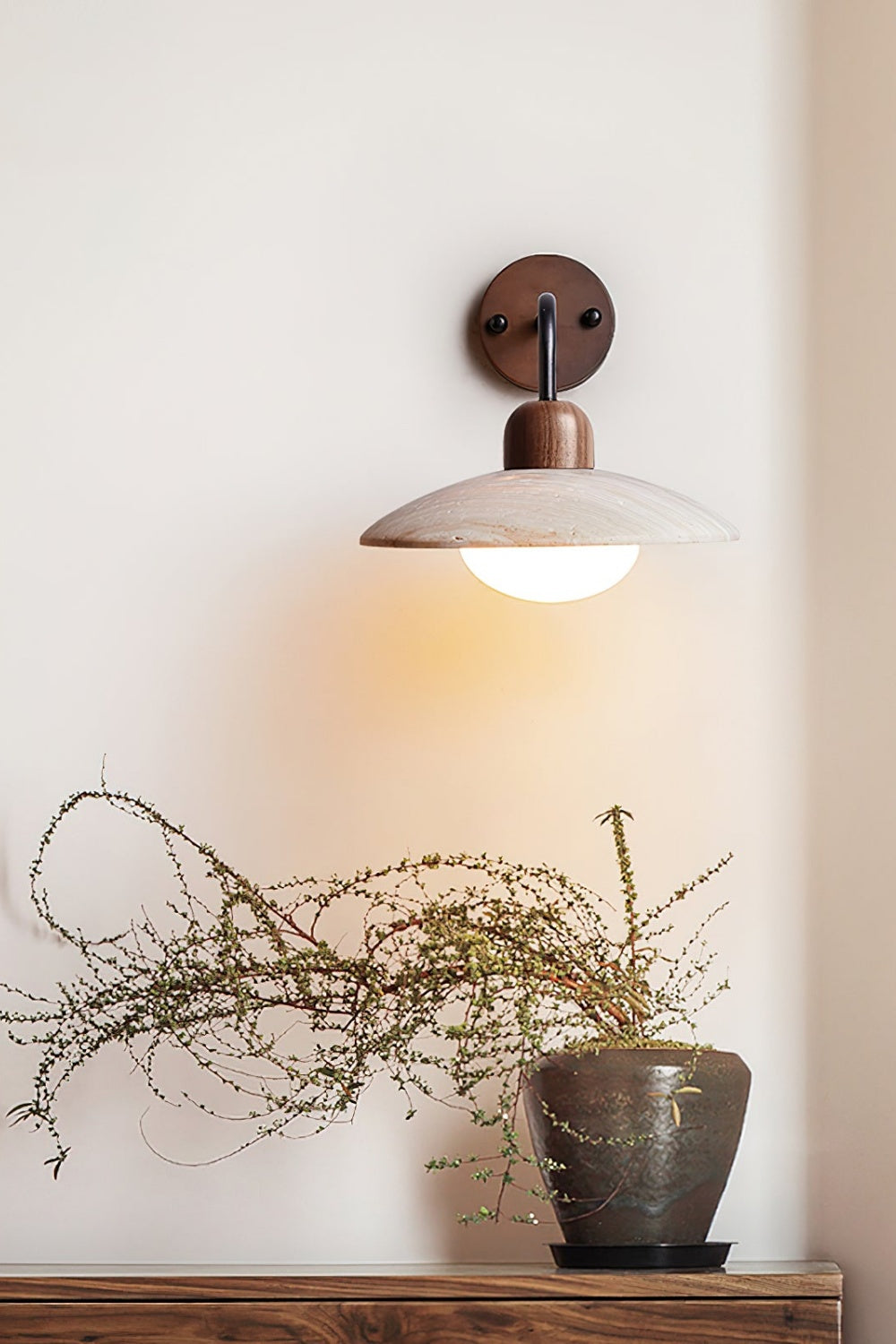 Lunara Travertine Wall Light With Disc For Modern Interiors