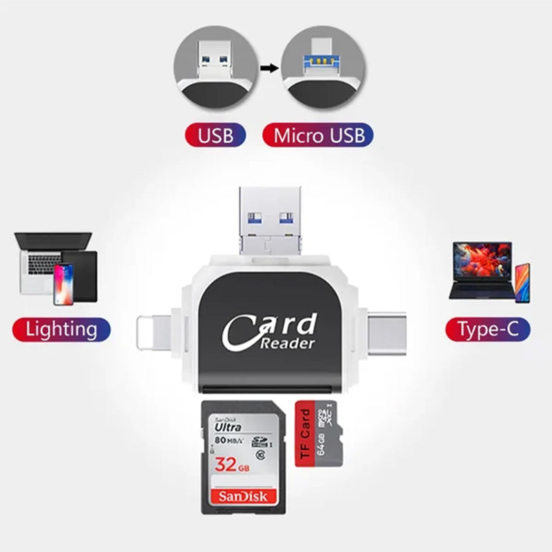Čtečka karet 4 v 1 s USB C, Lightning, SD, Micro SD a USB 3.0