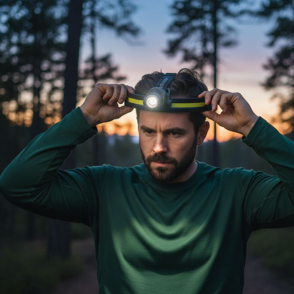 Lanterna Frontal LED Brilhante de 1000 Lumens com Luz Vermelha e Zoom para Caminhadas e Campismo