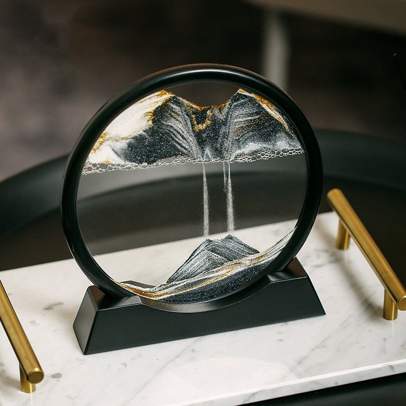 Beruhigende 3D-Sandkunst-Glasskulptur mit fließenden Sandmustern zur Schreibtischdekoration