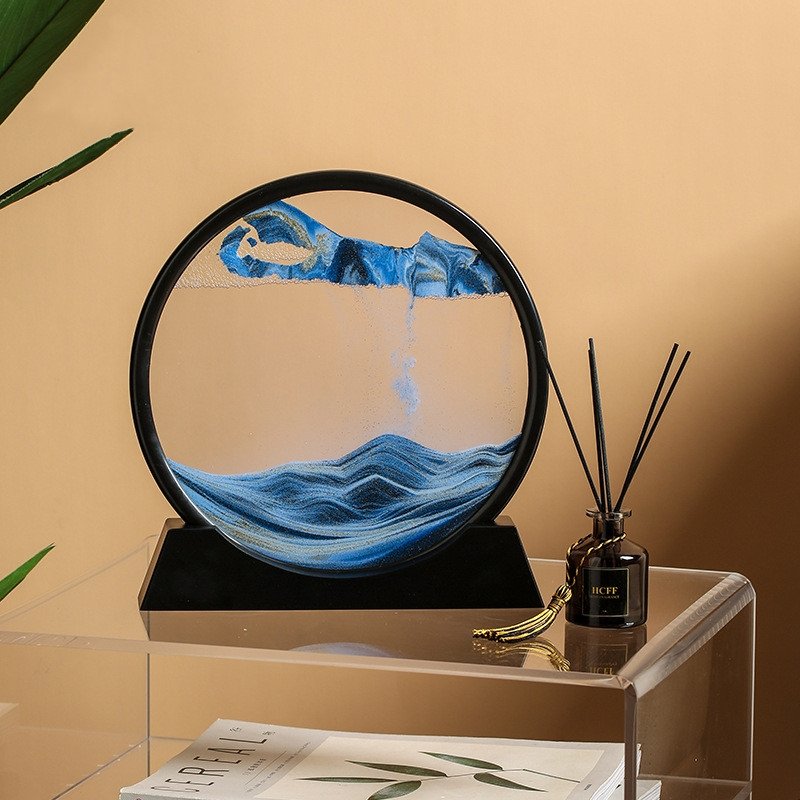 Beruhigende 3D-Sandkunst-Glasskulptur mit fließenden Sandmustern zur Schreibtischdekoration