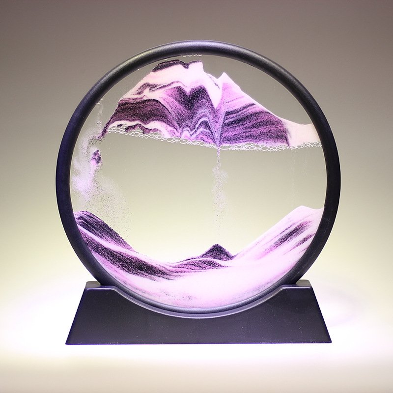 Beruhigende 3D-Sandkunst-Glasskulptur mit fließenden Sandmustern zur Schreibtischdekoration