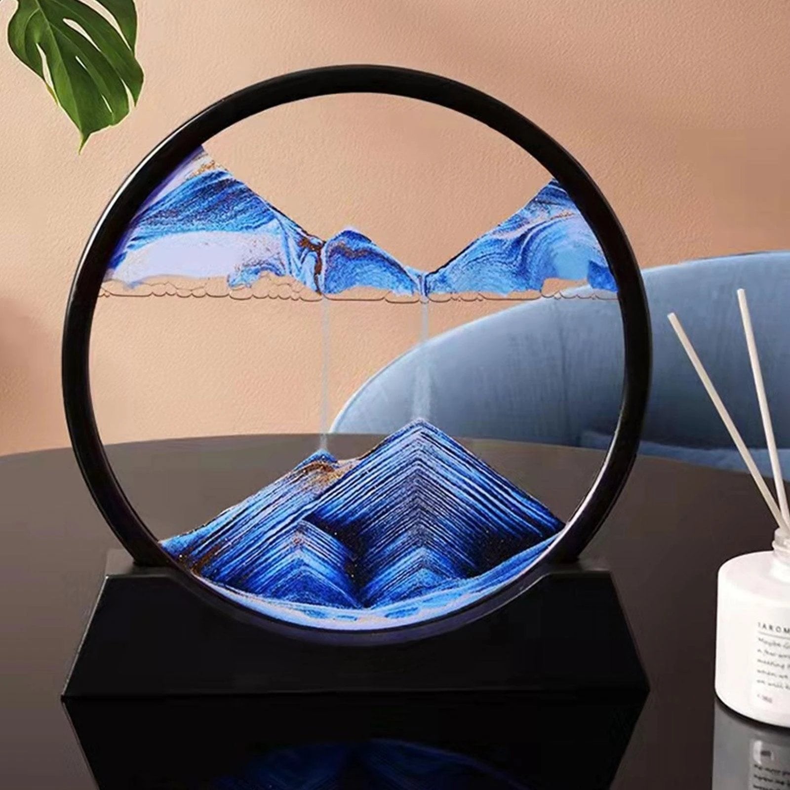 Beruhigende 3D-Sandkunst-Glasskulptur mit fließenden Sandmustern zur Schreibtischdekoration