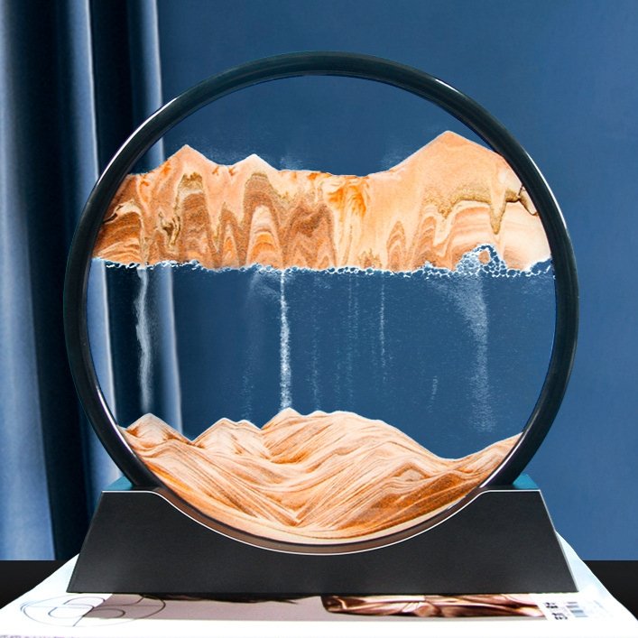 Beruhigende 3D-Sandkunst-Glasskulptur mit fließenden Sandmustern zur Schreibtischdekoration