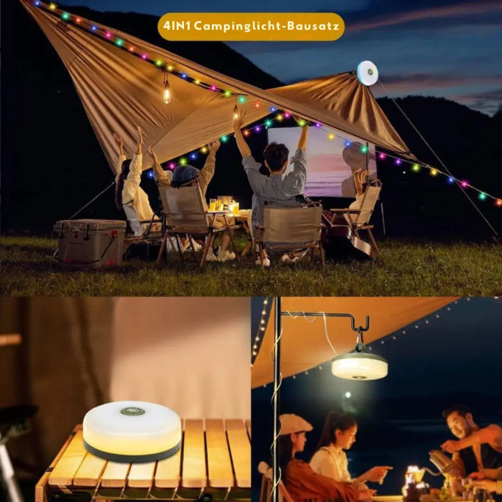 4-in-1 Campinglaterne mit LED-RGB-Lichterkette, 10 m, 2000 mAh Powerbank, IPX4