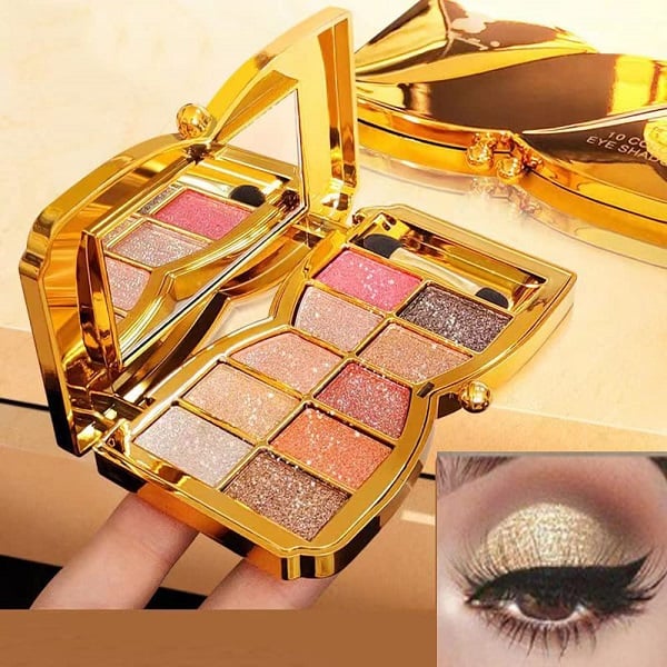 Palette de fards à paupières pailletés 10 couleurs – Poudre maquillage à effet brillant haute brillance pour un maquillage des yeux glamour – Pigmentation intense