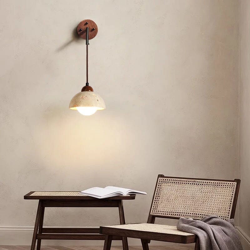 Aster Travertynowa Lampa Ścienna z Drewnianym Akcentem Kinkietowym