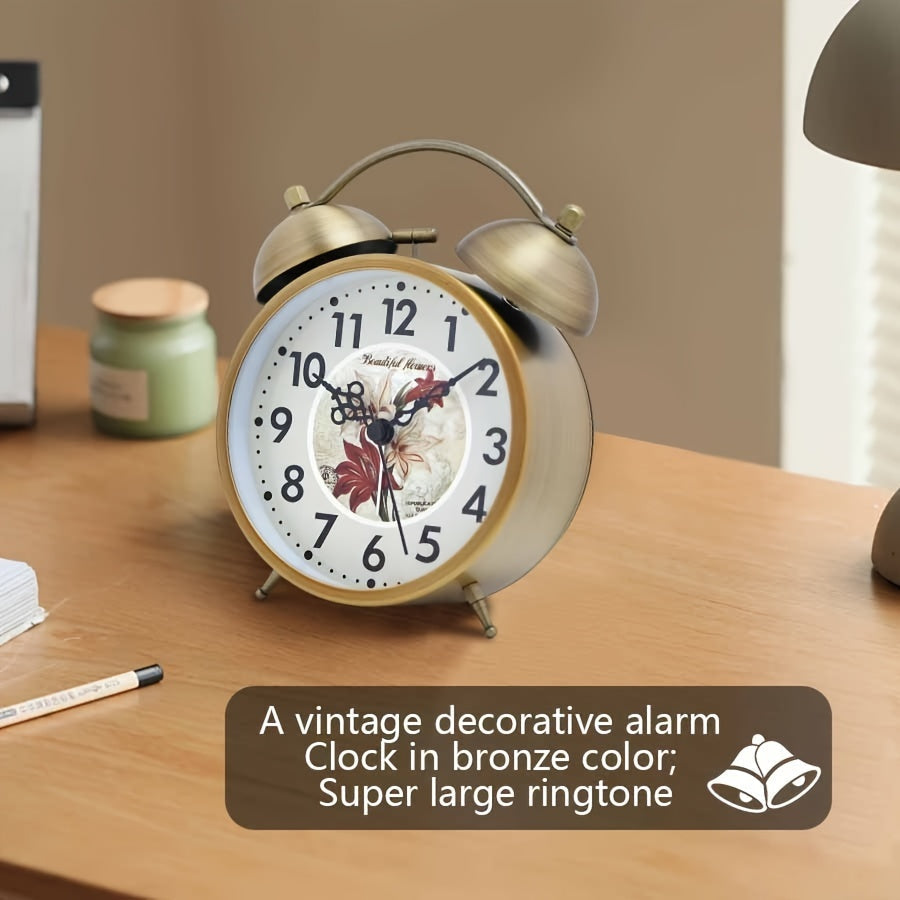 Scandinavian vintage luminous twin bell alarm clock with classic metal design