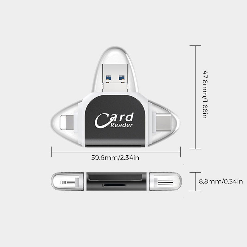 Čtečka karet 4 v 1 s USB C, Lightning, SD, Micro SD a USB 3.0