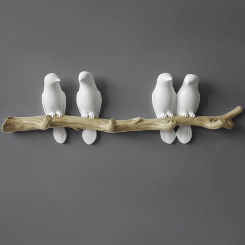 Lovely Birds Wall Coat Hook Decor With Birds On Branch Design