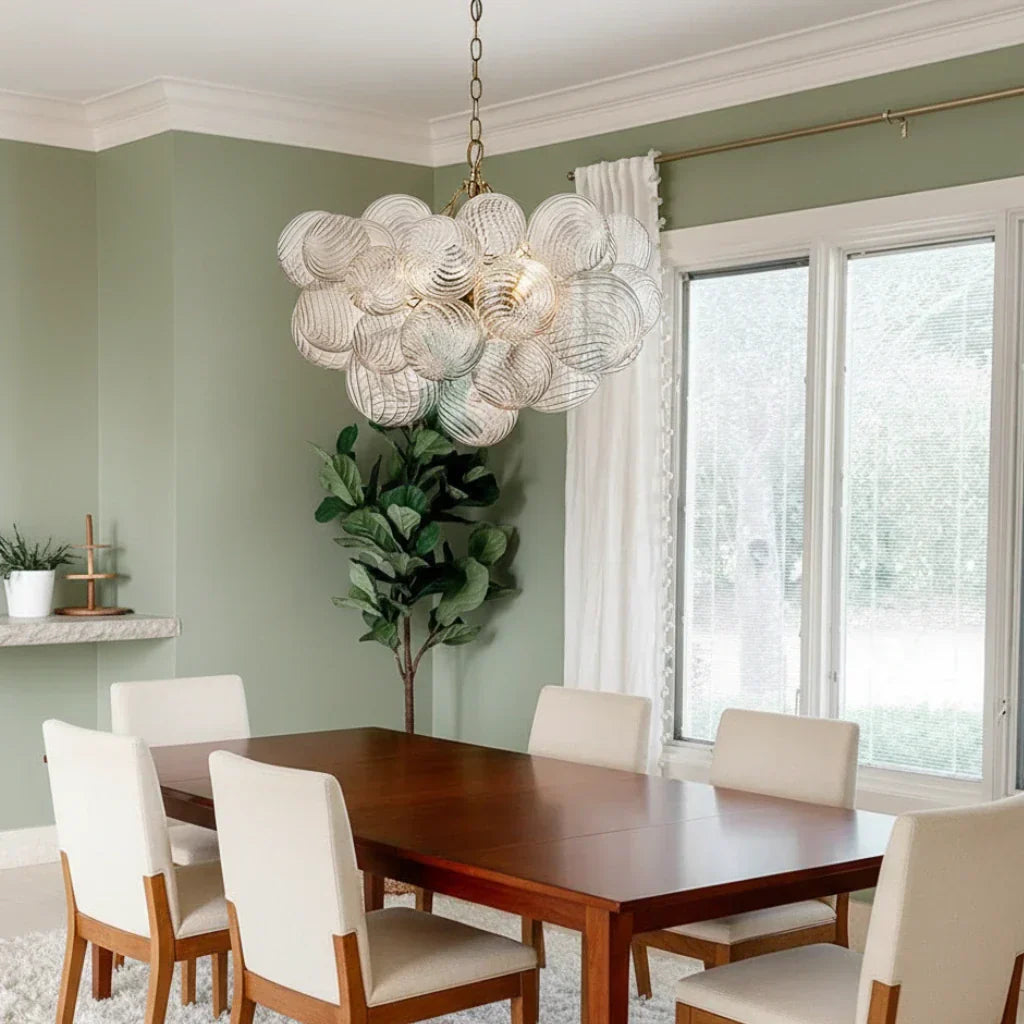 Lampadario a Bolle con Vetro Trasparente Elegante e Righe
