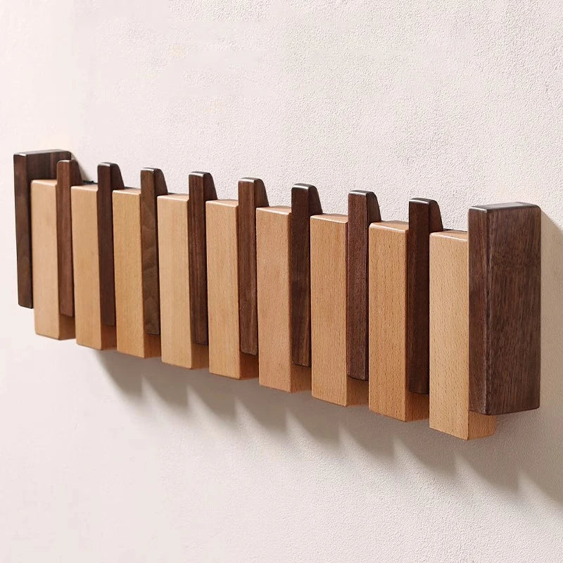 Eloria Piano-Inspired Wooden Coat Rack With Foldable Hooks