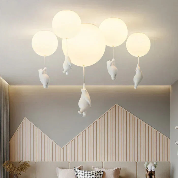 Bear Balloon Pendant Light For Kids Room With Warm LED Glow