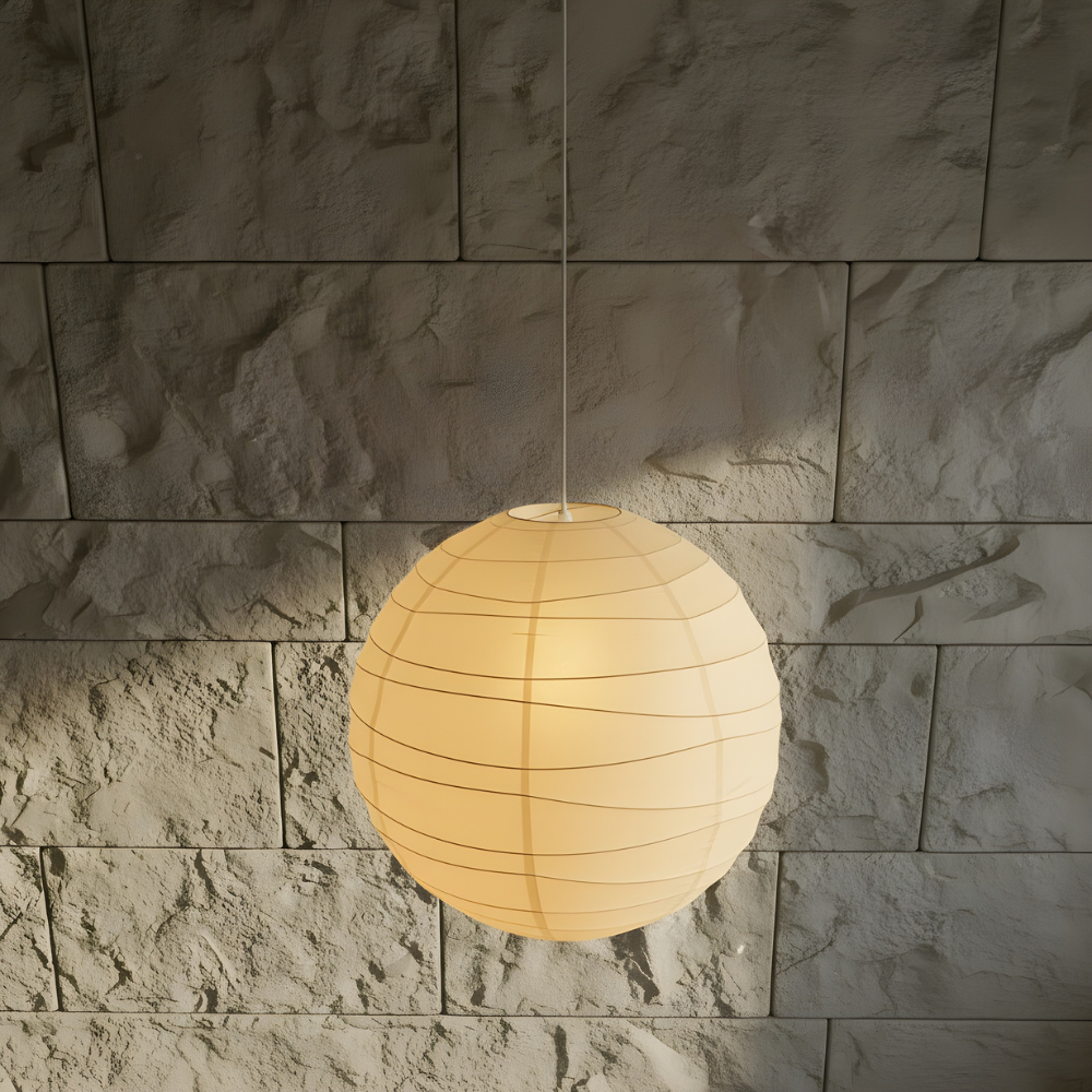 Lampada a sospensione Akari in carta di riso bianca, diametri 30/45/55 cm, design giapponese