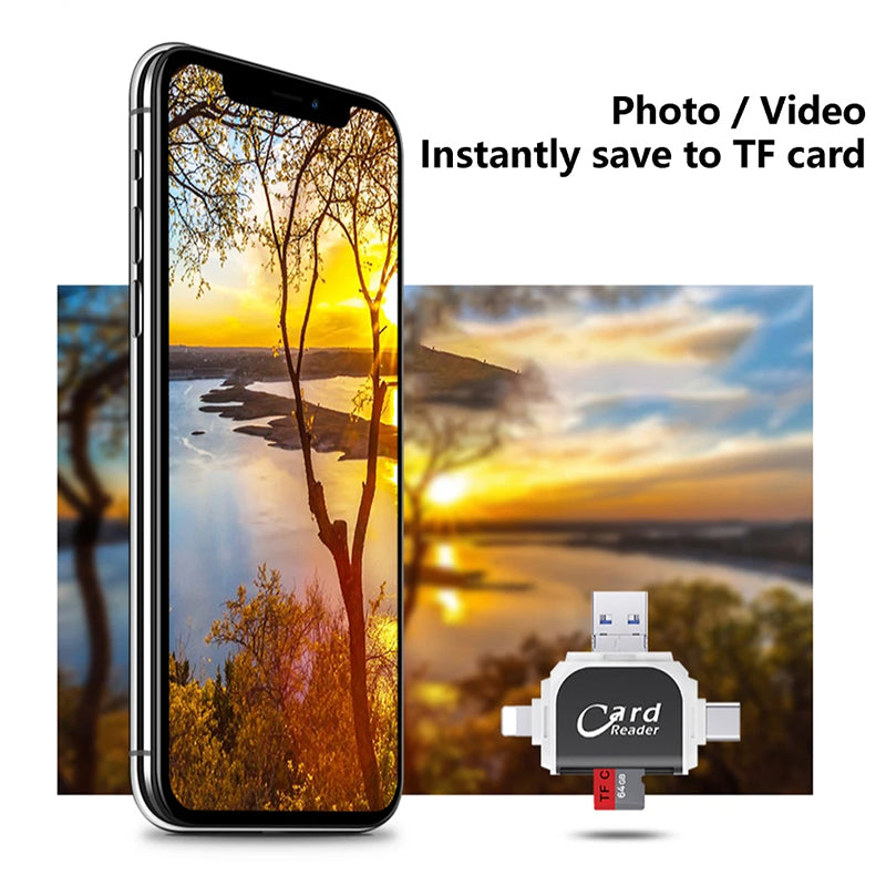 Čtečka karet 4 v 1 s USB C, Lightning, SD, Micro SD a USB 3.0