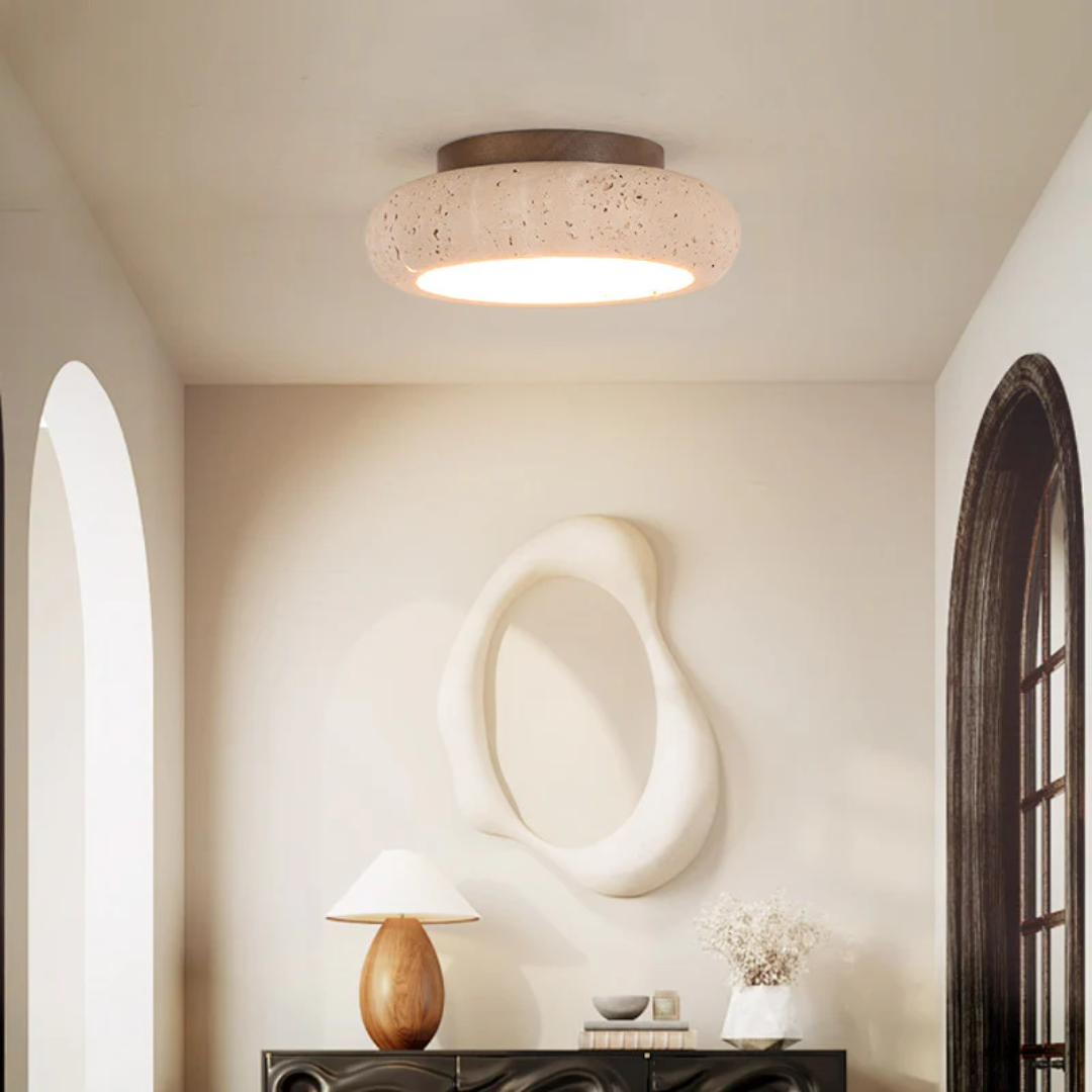LumaStone Retro Ceiling Light In Yellow Travertine For Warmth And Character