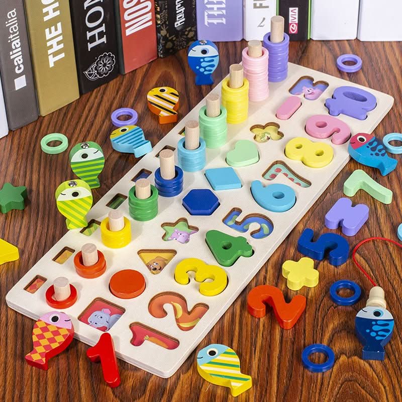 BrightNest Wooden Educational Game Board For Counting Shapes And Fine Motor Skills