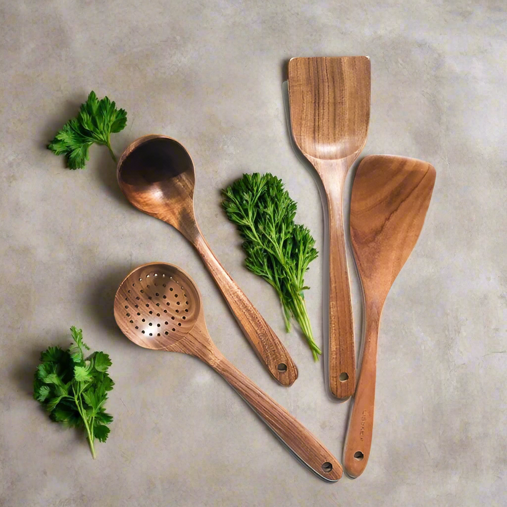 Teak Utensil Set For Everyday Cooking And Kitchen Tasks