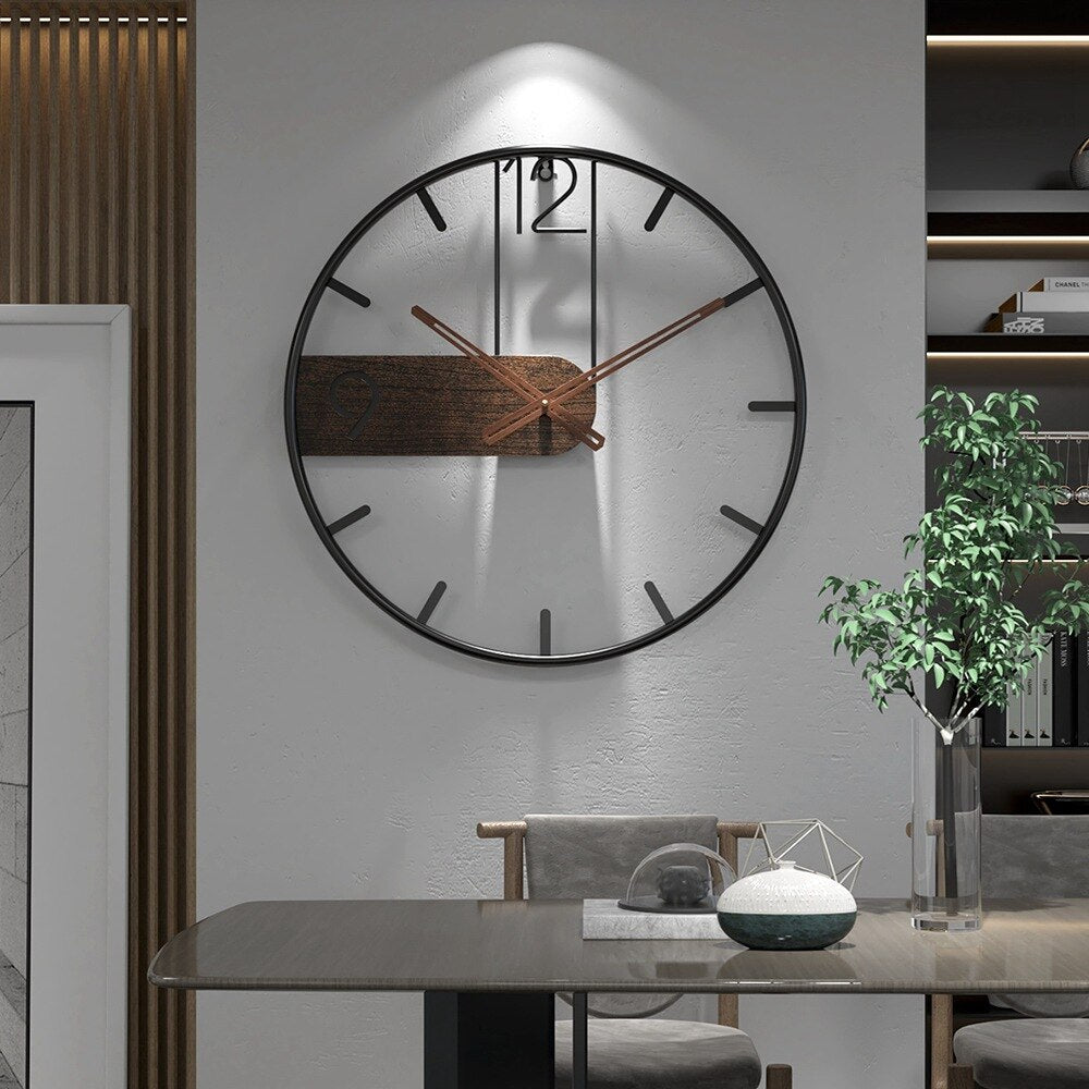 Walnut And Steel Wall Clock With Warm Wood And Metal Accent