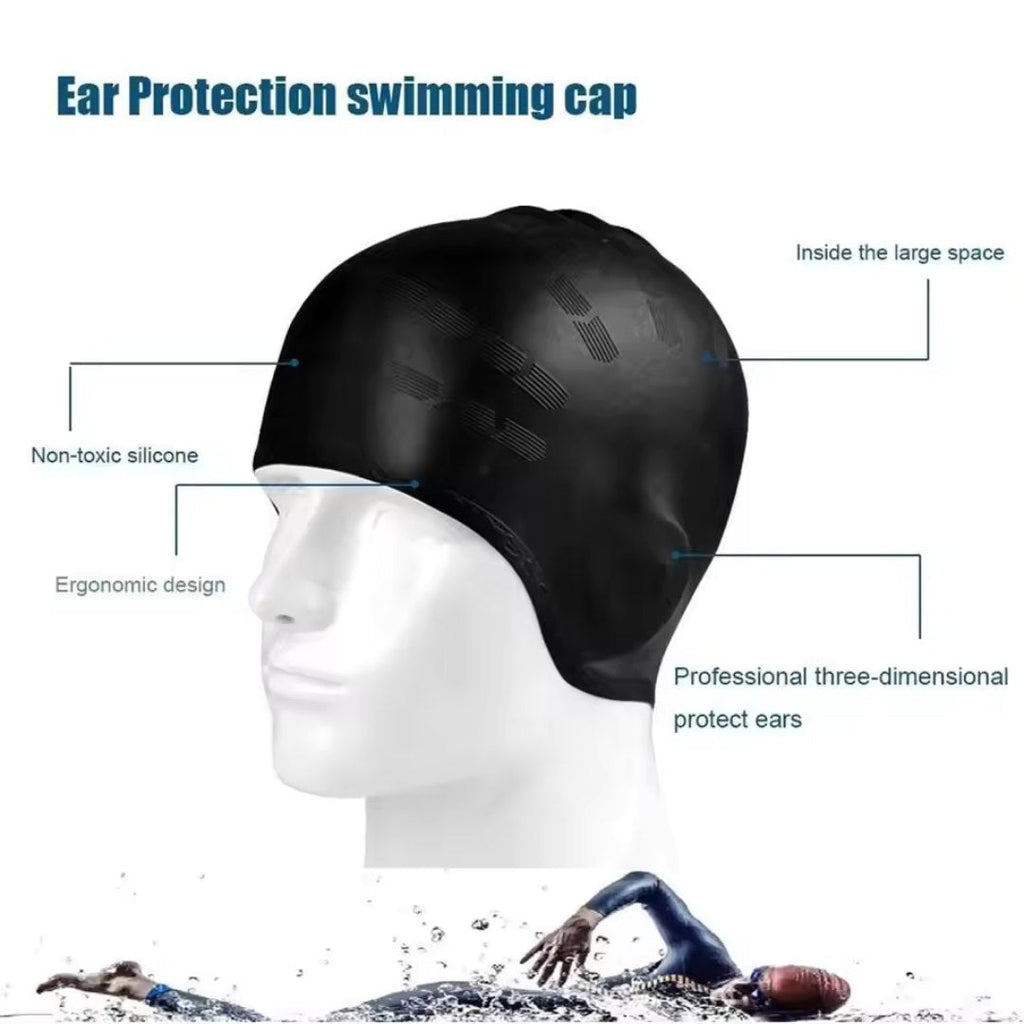 AquaGuard Silicone Swim Cap With Ear Protection For Swimming | Fervei