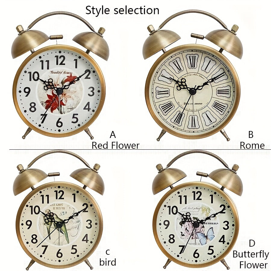 Scandinavian vintage luminous twin bell alarm clock with classic metal design