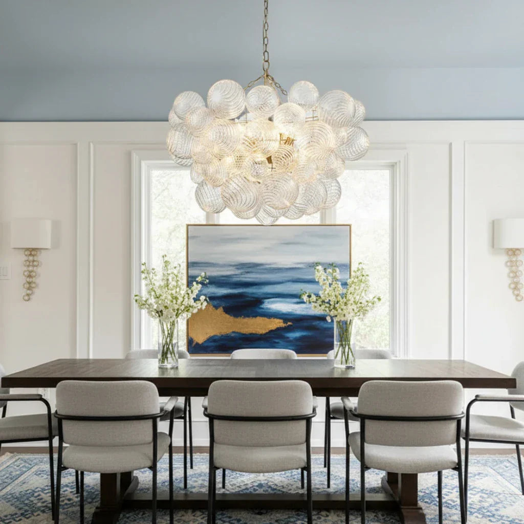 Lampadario a Bolle con Vetro Trasparente Elegante e Righe