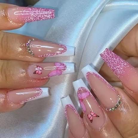 NexaPress Pink Negle med Design, 24 Stykker, Hurtig at Påføre og Elegant til Enhver Begivenhed