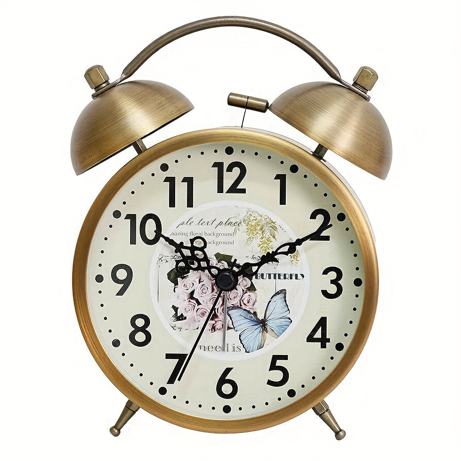 Scandinavian vintage luminous twin bell alarm clock with classic metal design