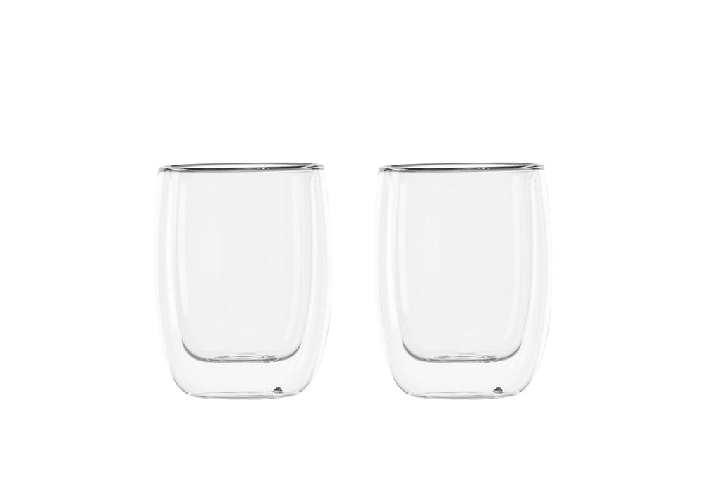Clear Glass Espresso Cups Set Of 2, Modern Heat Resistant, 7 Cm And 8 Cm Diameters