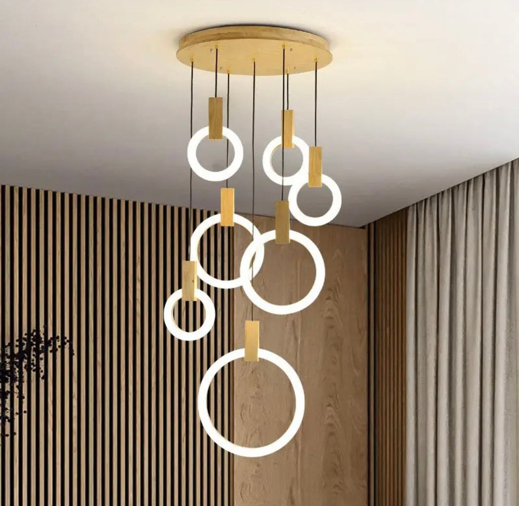 Wood And Acrylic Ring Pendant Lamp With LED Warm Glow