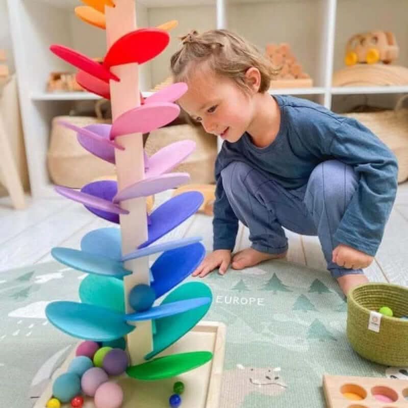 Interactive Wooden Marble Tower Sensory Toy For Children's Development