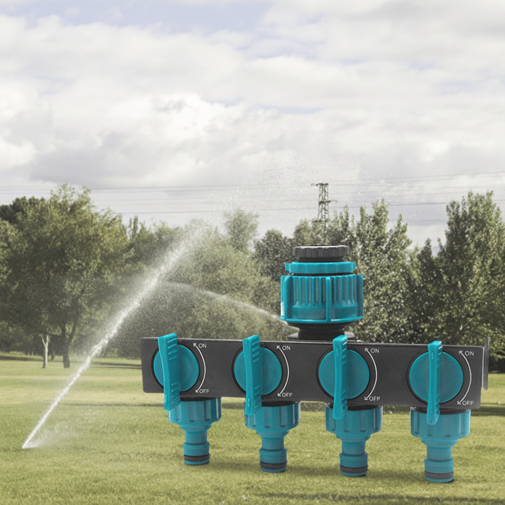 AquaFlow čtyřcestný rozdělovač zahradní hadice pro flexibilní zavlažování