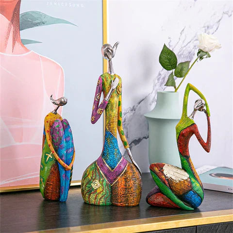 Colorful Handmade Resin Sculpture Of A Feminine Figure In Abstract Living Room Decor