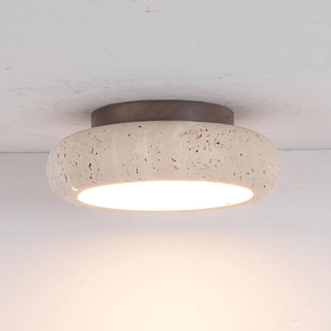LumaStone Retro Ceiling Light In Yellow Travertine For Warmth And Character