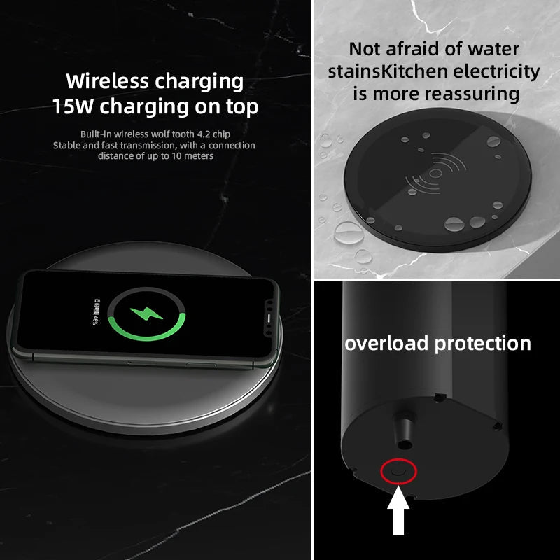 Auto Pop-Up Desk Socket Tower With USB-C, Wireless Charging And Global Plug | Fervei