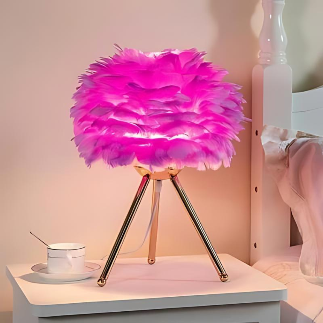 LumaFeather Luxe Feathered Table Lamp For Living Room And Office