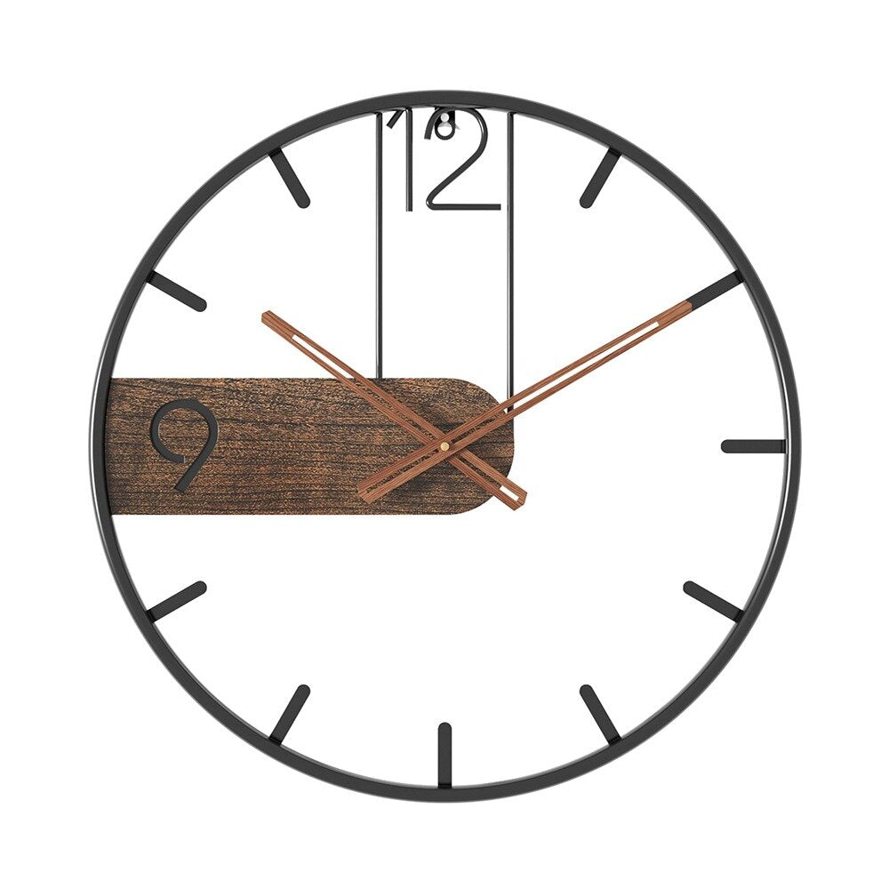 Walnut And Steel Wall Clock With Warm Wood And Metal Accent