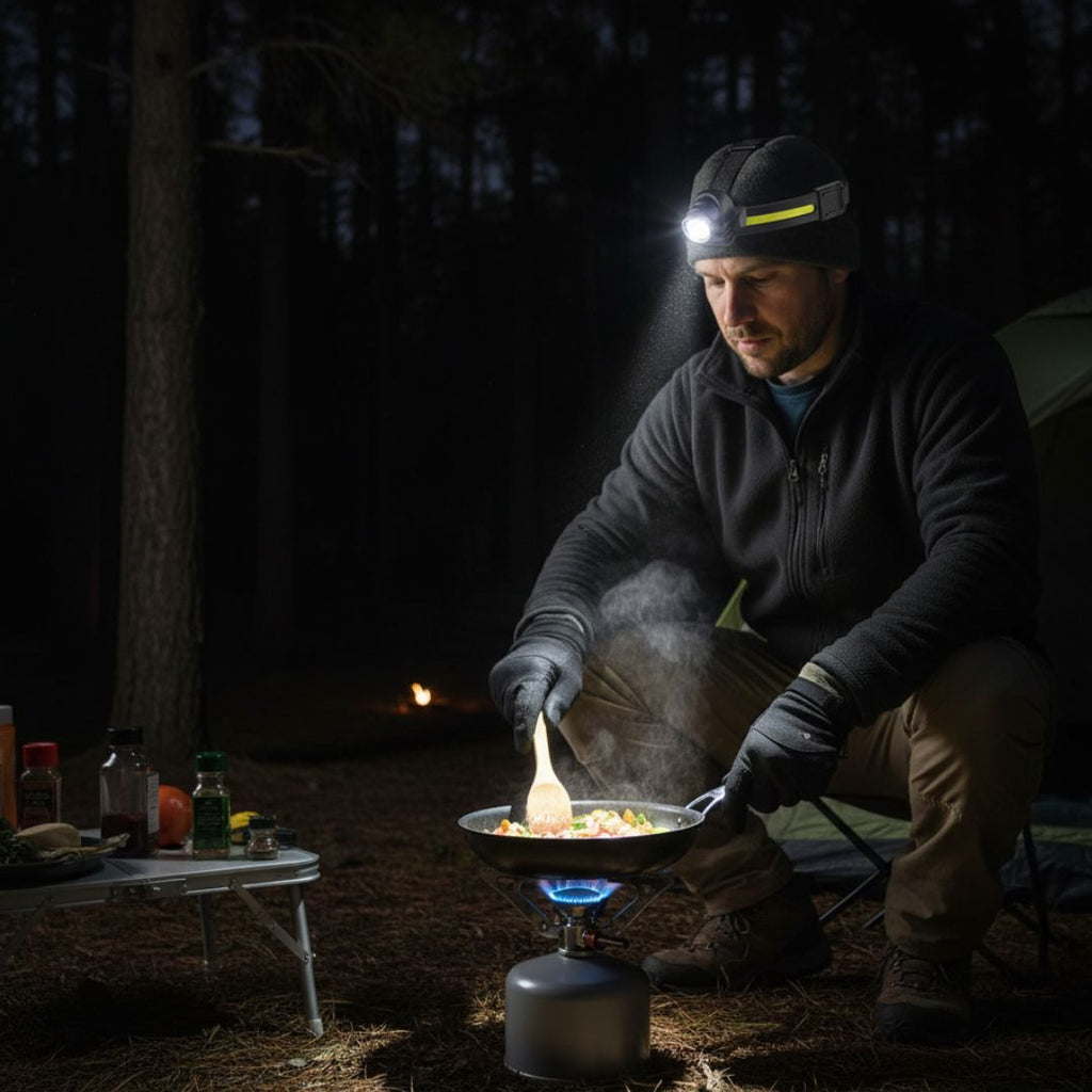 Lanterna Frontal LED Brilhante de 1000 Lumens com Luz Vermelha e Zoom para Caminhadas e Campismo