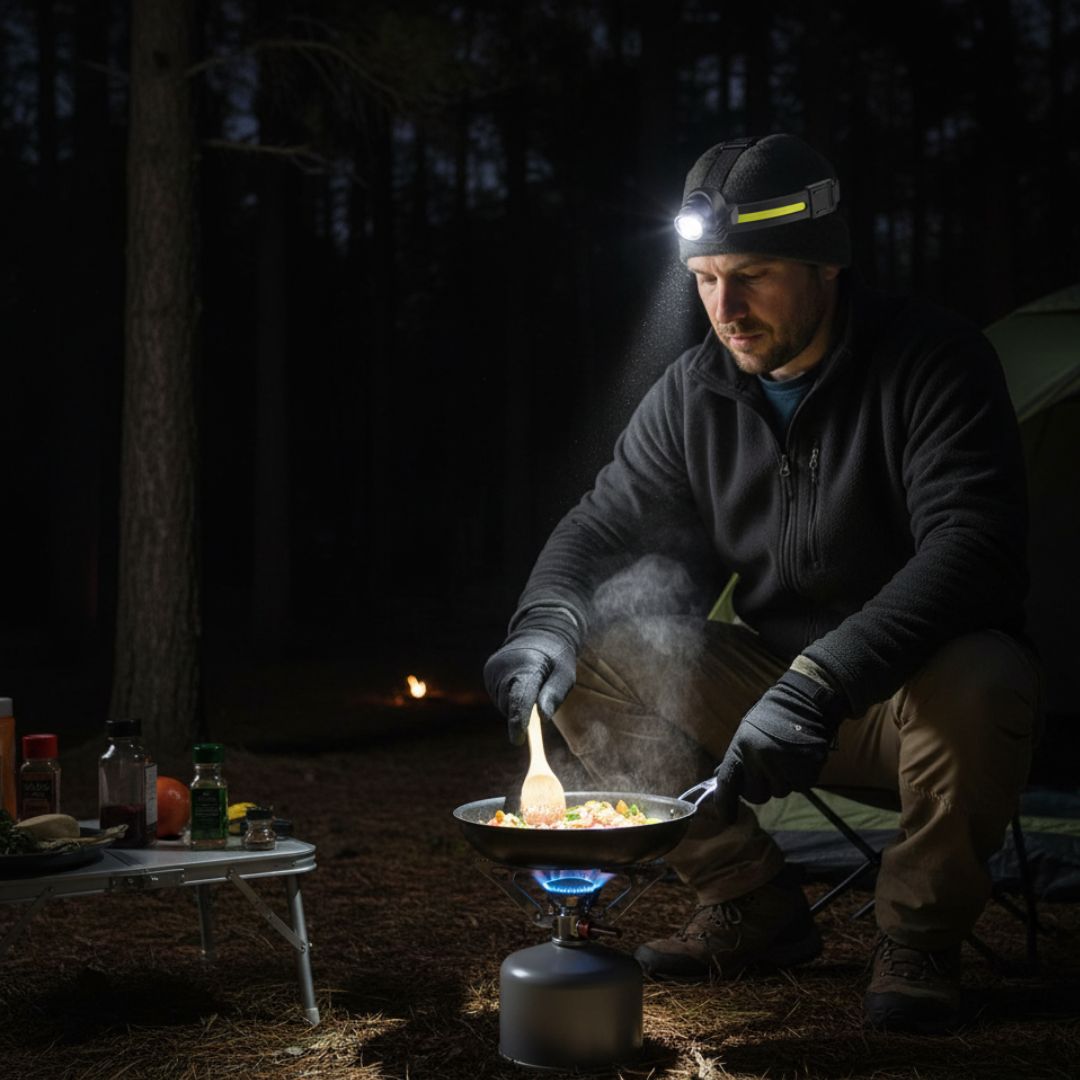 Lanterna Frontal LED Brilhante de 1000 Lumens com Luz Vermelha e Zoom para Caminhadas e Campismo