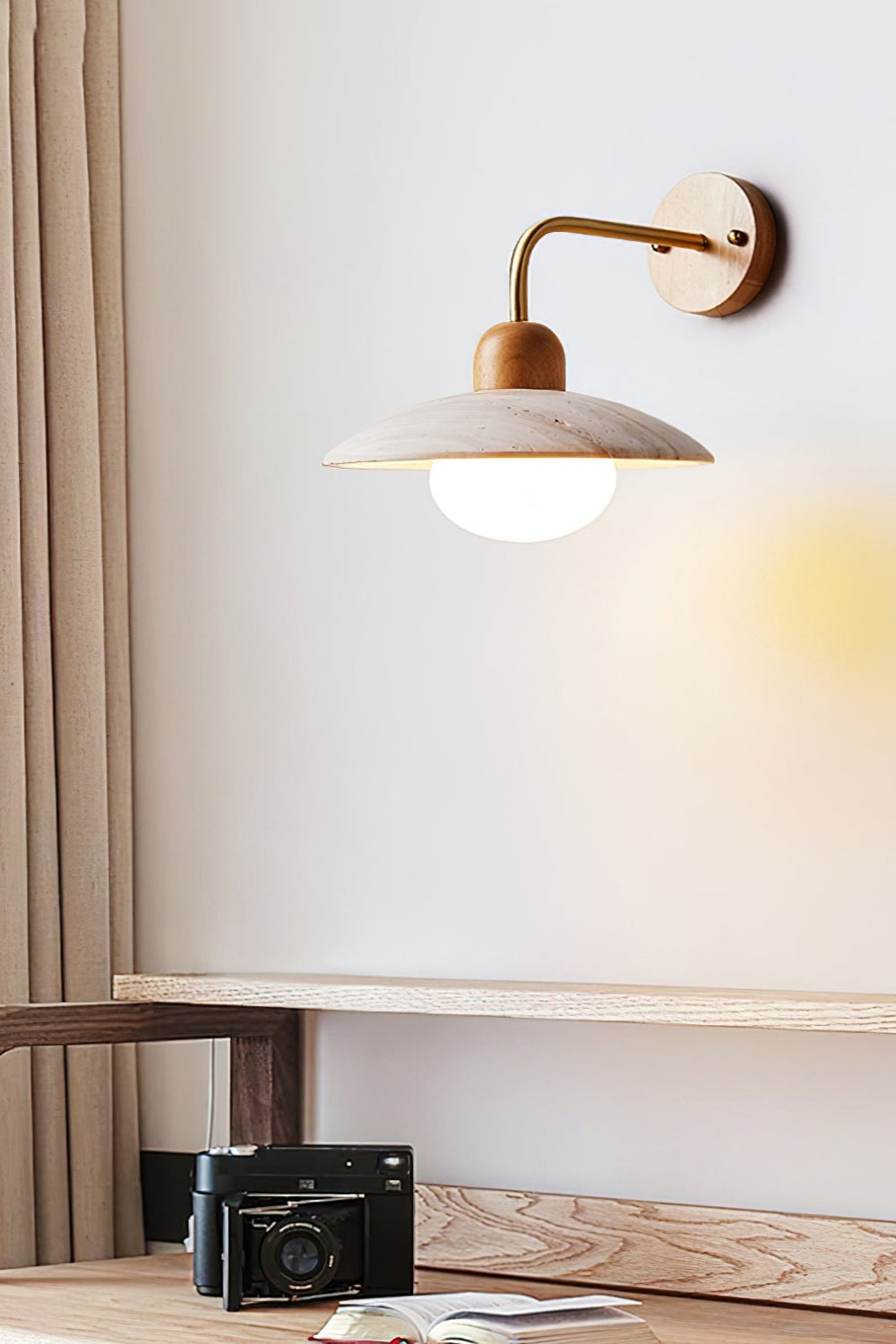 Lunara Travertine Wall Light With Disc For Modern Interiors