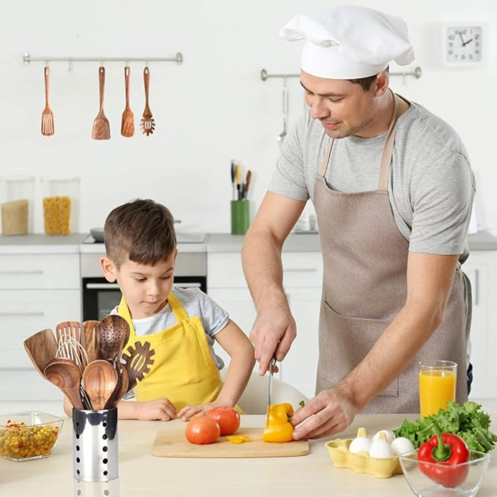 Set de utensilios de madera de haya de 7 piezas para cocina, duradero, resistente al calor y antiadherente
