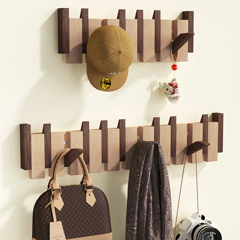 Eloria Piano-Inspired Wooden Coat Rack With Foldable Hooks