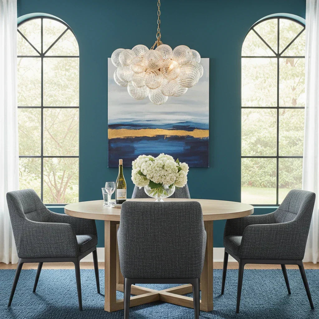 Lampadario a Bolle con Vetro Trasparente Elegante e Righe