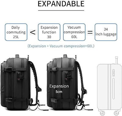 Sac à dos compressible sous vide 60L extensible pour voyage et affaires