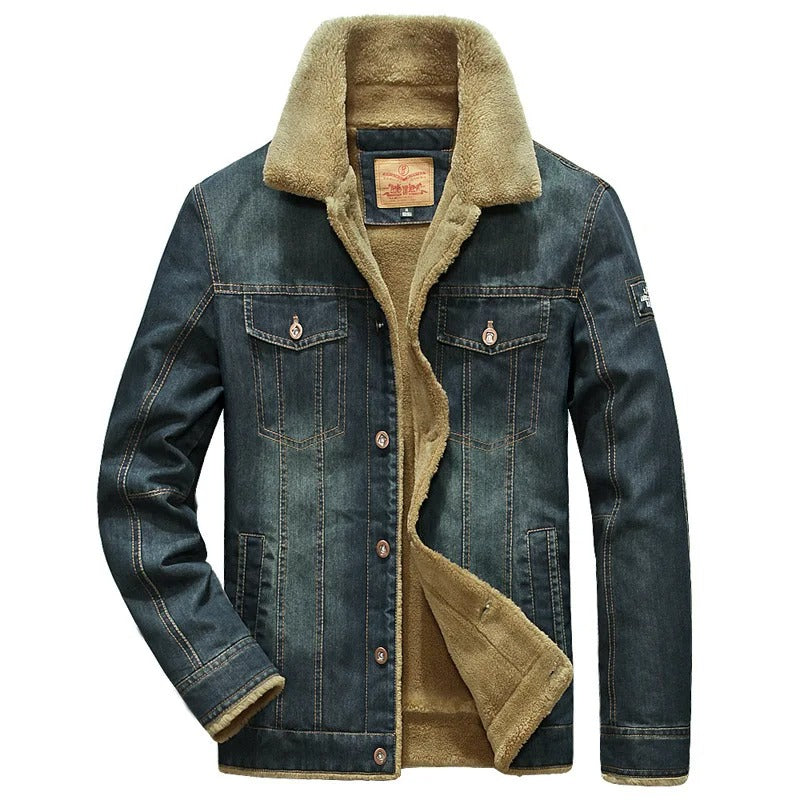 Lucas Windbreaker Jacket In Denim With Fleece Lining For Men