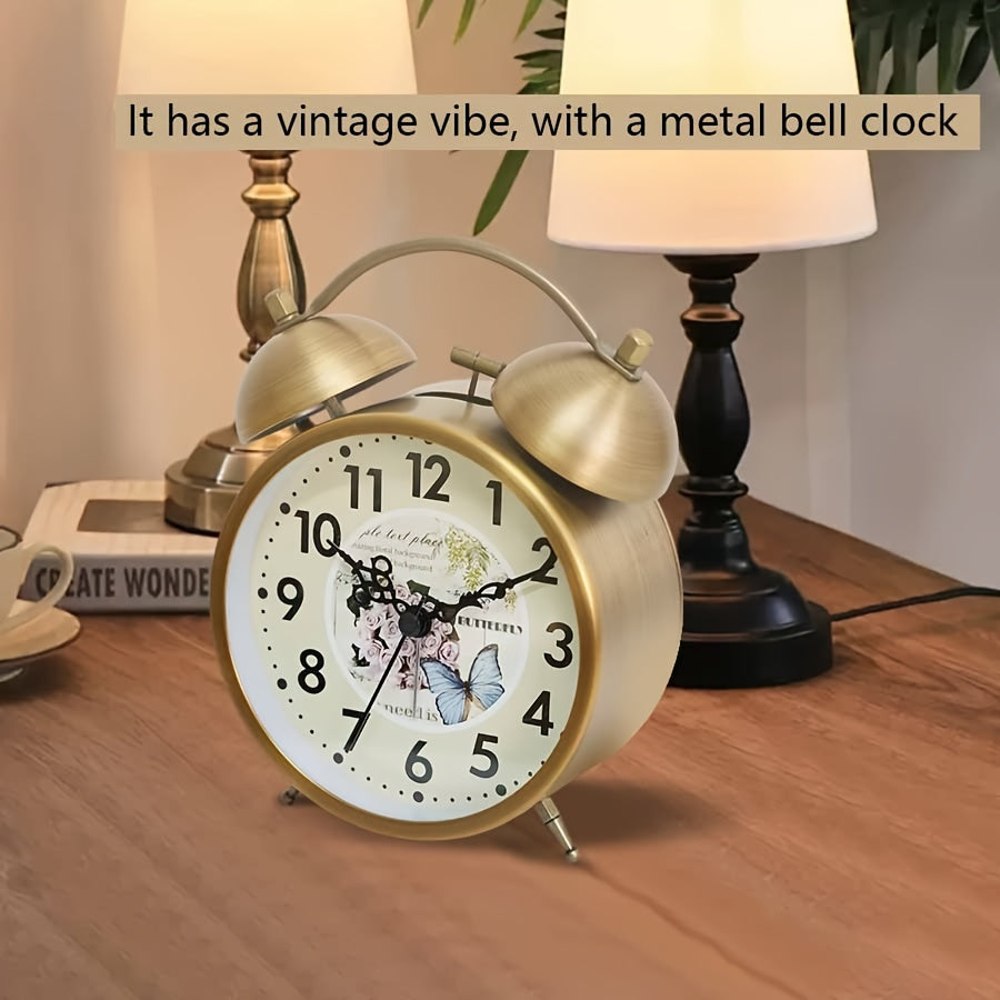 Scandinavian vintage luminous twin bell alarm clock with classic metal design