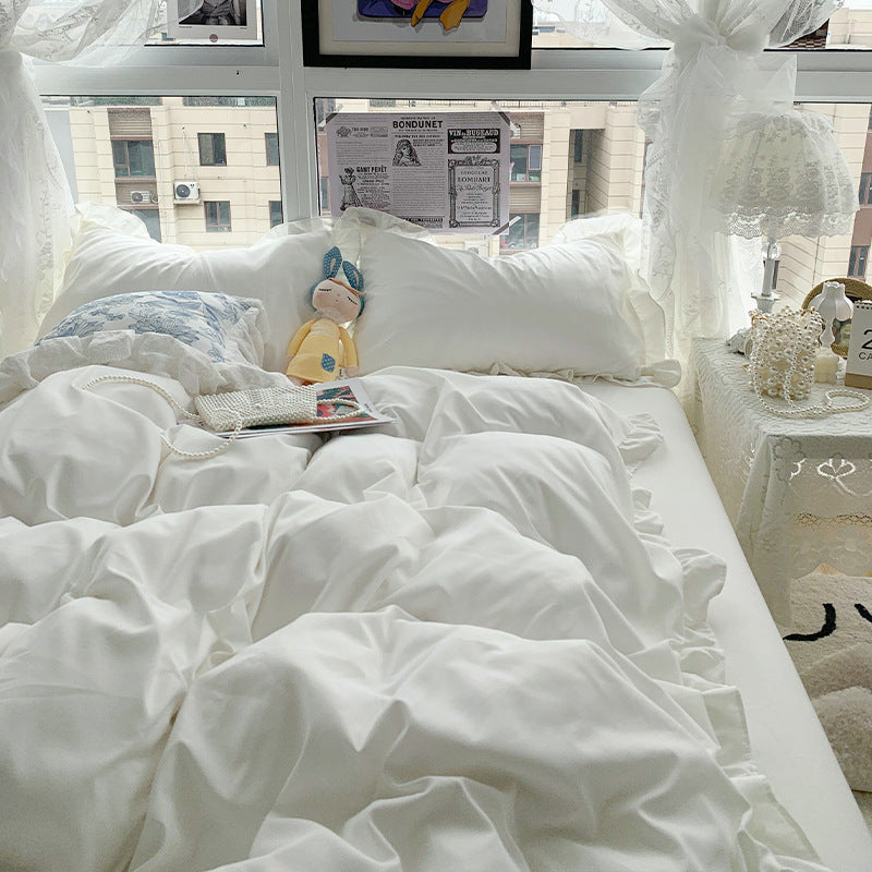 Candy Colored Bedsheet Set With Elegant Ruffle Trim For Your Bedroom