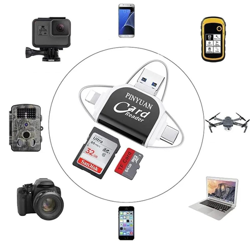 Čtečka karet 4 v 1 s USB C, Lightning, SD, Micro SD a USB 3.0