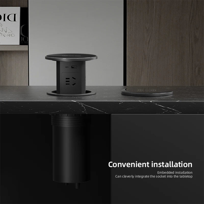 Auto Pop-Up Desk Socket Tower With USB-C, Wireless Charging And Global Plug | Fervei