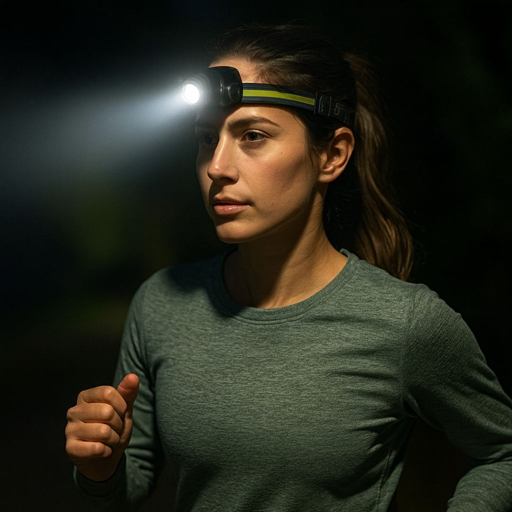 Lanterna Frontal LED Brilhante de 1000 Lumens com Luz Vermelha e Zoom para Caminhadas e Campismo